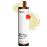 Advanced Trichology HairStem shampoo bottle showcasing biotin and saw palmetto formula.