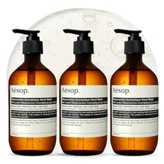 Aesop Resurrection Nourishing Hand Wash bottle demonstrates a gentle, hydrating cleanser for everyday hands.