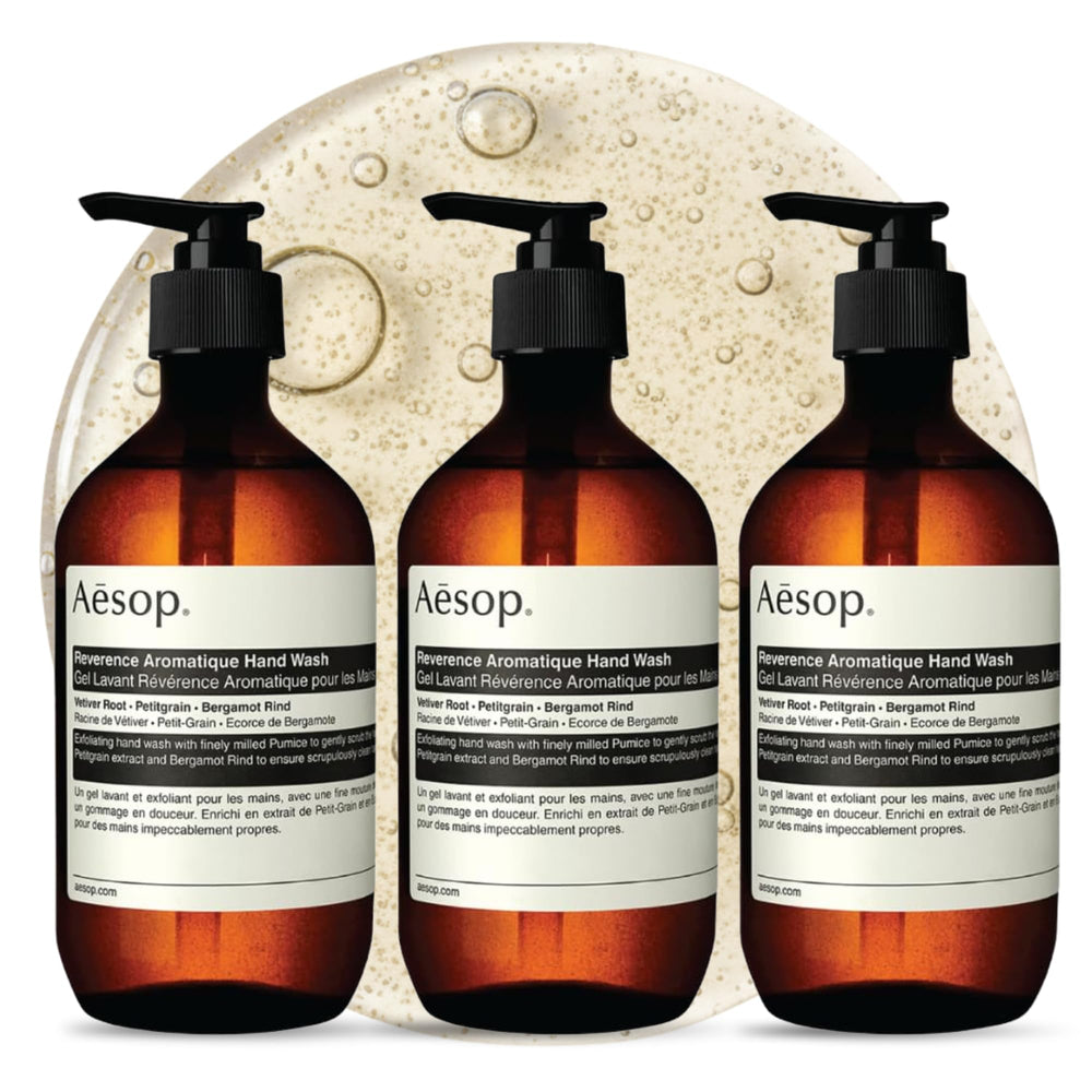 Aesop Reverence Exfoliating Hand Wash bottle and 500 mL size for daily use