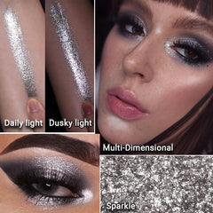 Afflano silver glitter eyeshadow swatch closeup showing rich pigment and texture