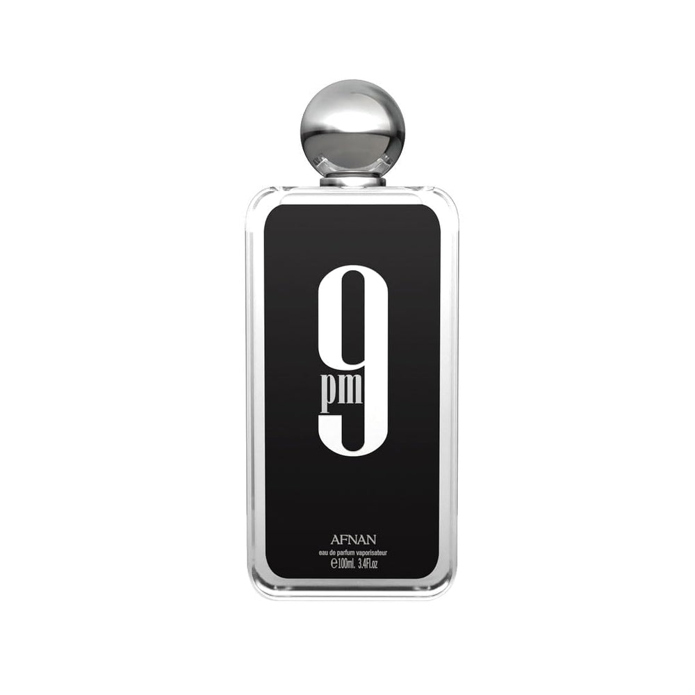 Afnan 9 PM for Men bottle front view with bold masculine design for confident wear.