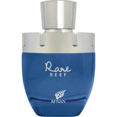 Afnan Rare Reef bottle front shows bright citrus opening for daytime wear