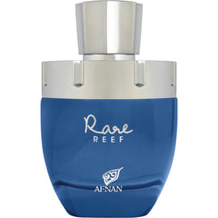 Afnan Rare Reef bottle front shows bright citrus opening for daytime wear