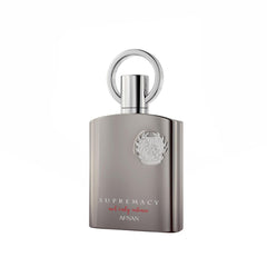 Afnan Supremacy Not Only Intense bottle close-up label highlights luxury branding for discerning users.