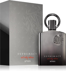 Afnan Supremacy Not Only Intense packaging box angled to convey gift-ready sophistication.