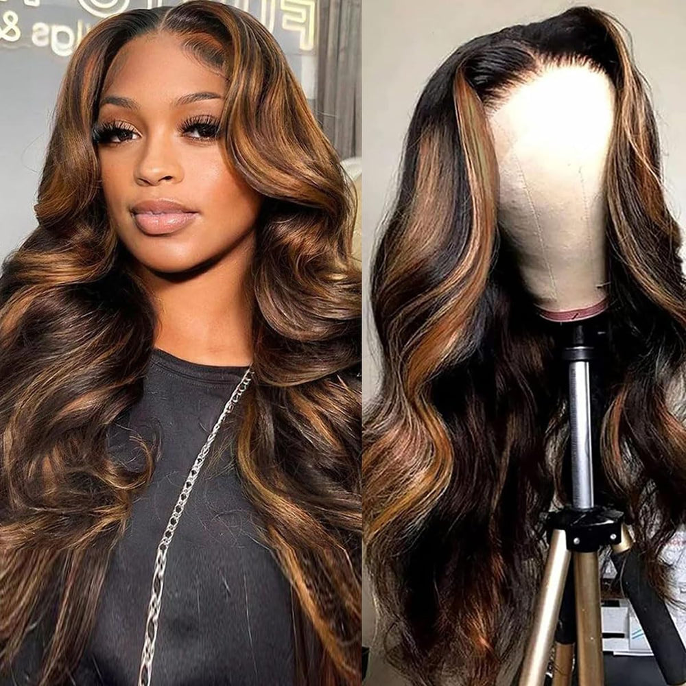 Afribye 30 inch highlight body wave lace front wig with natural shine and versatile styling