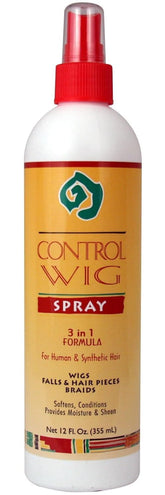 African Essence Control Wig Spray 12oz bottle for everyday wig styling and maintenance.