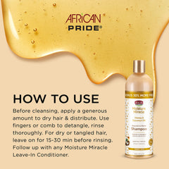 Etiqueta sin sulfatos de African Pride Moisture Miracle para un cuidado suave.