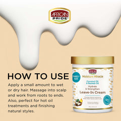 African Pride Moisture Miracle Leave-In texture close-up showing creamy consistency for detangling