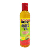 Africa's Best Aceite Herbal vertiendo botella, ideal para cabello y cuero cabelludo.