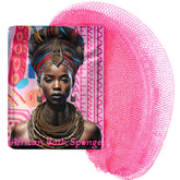 AFRIKI African Net Sponge in pink, 45in, provides gentle exfoliation for shower skin.