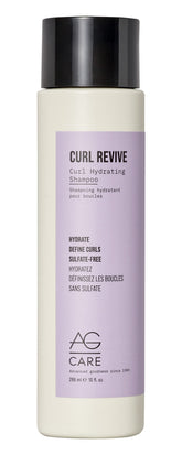 AG Care Curl Revive Shampoo bottle shows a hydrating formula for glossy curls