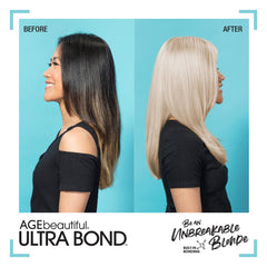 AGE beautiful Ultra Bond Lightener brush and bowl setup enables precise on-scalp or off-scalp results.