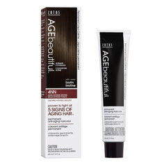 AGE beautiful Liqui Creme dye bottle shown for precise application and 100% gray coverage.