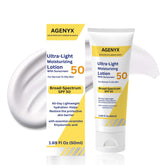 Agenyx daily SPF 50 moisturizer bottle with pump for quick, lightweight hydration.