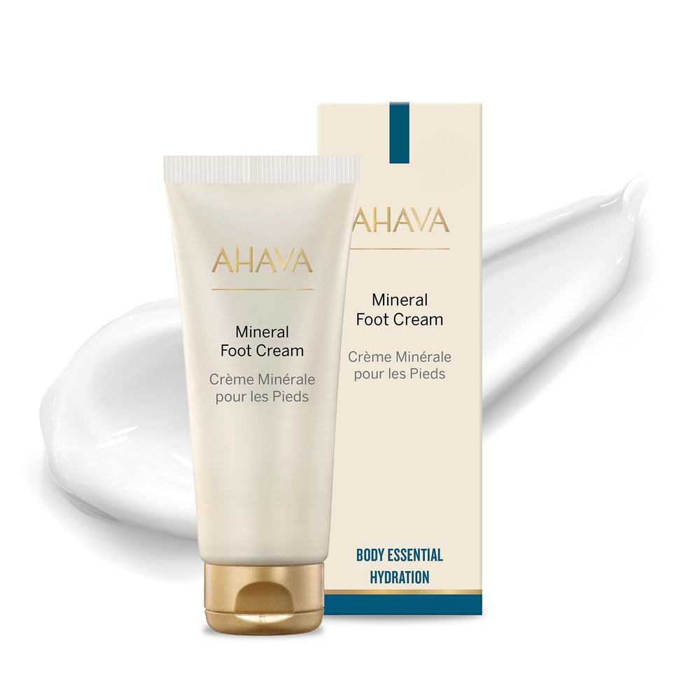 AHAVA Dead Sea Foot Cream bottle shown for deep hydration and smoothing.