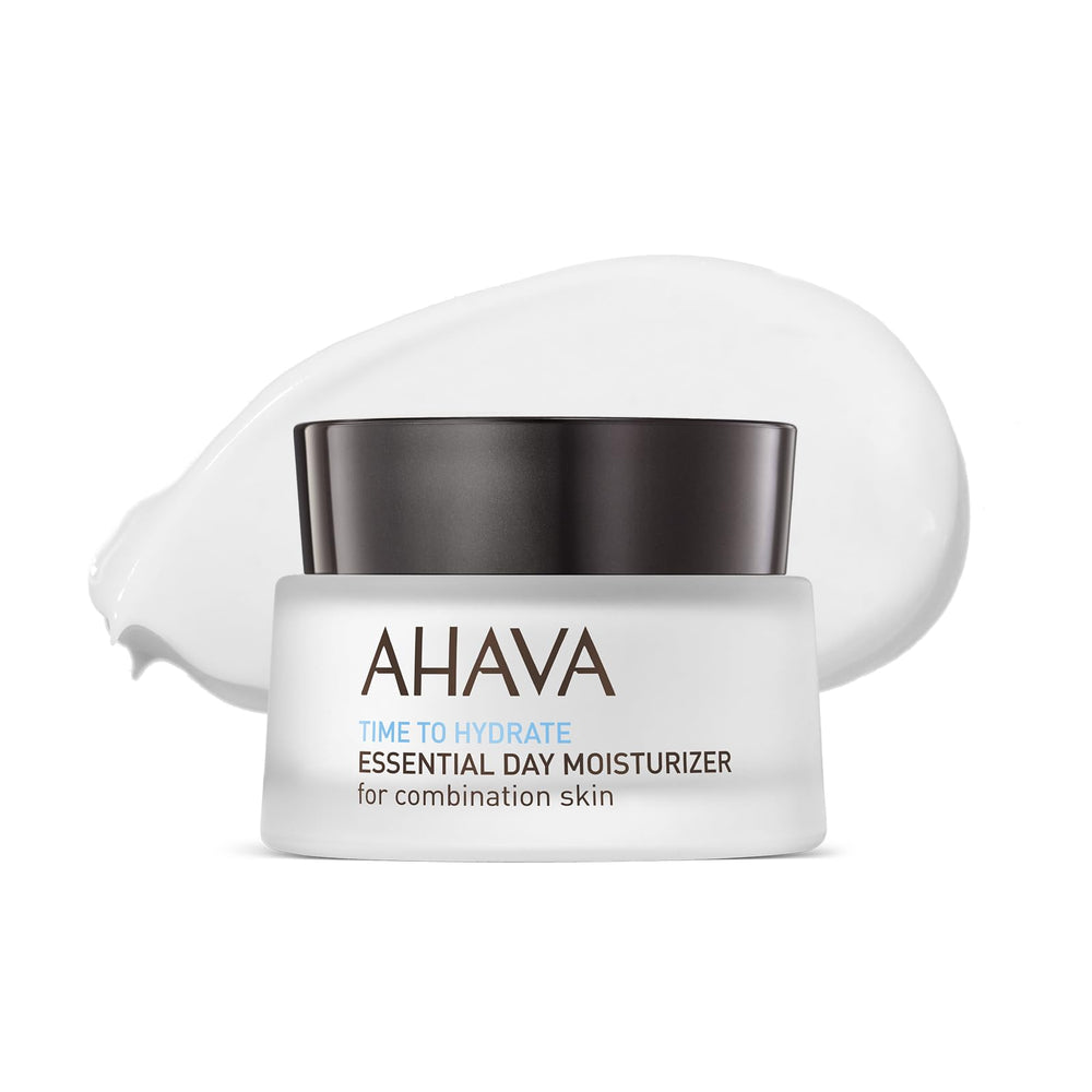 AHAVA Essential Day Moisturizer texture close-up showing lightweight hydration.