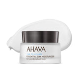AHAVA Essential Day Moisturizer texture close-up showing lightweight hydration.