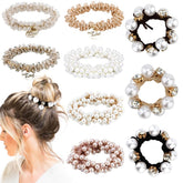 AHONEY 9Piezas coletas con perla y cristal, look elegante para cualquier ocasión