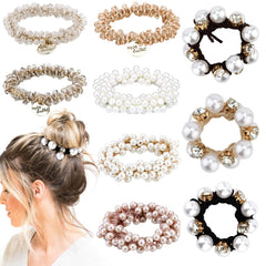 AHONEY 9Piezas coletas con perla y cristal, look elegante para cualquier ocasión