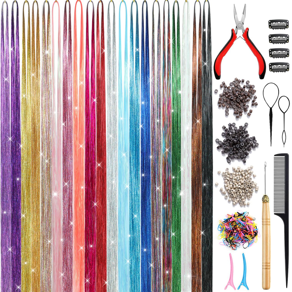 AIAIZHQH Hair Tinsel Kit shows 20 colors for versatile outfits.