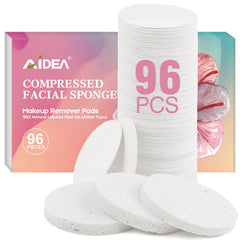 AIDEA compressed facial sponge, round white, ideal for gentle cleansing and exfoliation.