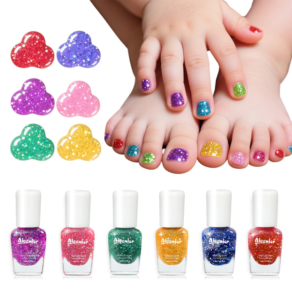 Aieenjor non-toxic kids nail polish set bottle close-up, safe for creative play