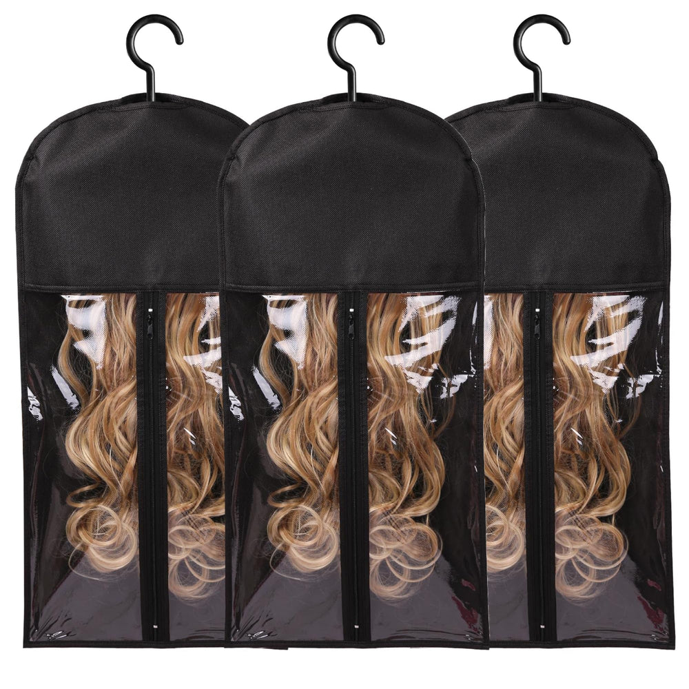 AIHOPESTO 3-piece wig storage bags with hanger keep wigs organized, ready to wear.