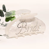 Aileam Bride Claw Clip 4in in white acrylic with rhinestones for secure, elegant updos