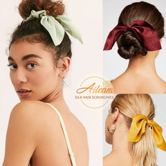 Aileam scrunchies seda amarillo con lazo, añade color y suavidad al cabello.