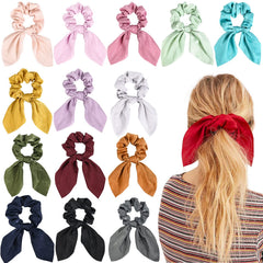 Aileam scrunchies de seda con lazo blanco para peinados elegantes.