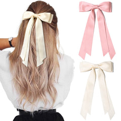 Aileam silky satin hair bow clip in beige-pink for secure everyday wear