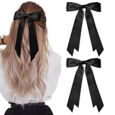 Aileam silky satin black hair bow with sturdy clip for secure daily wear.