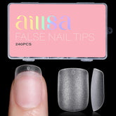 AILLSA extra-short square nail tips pack organized for quick sizing.