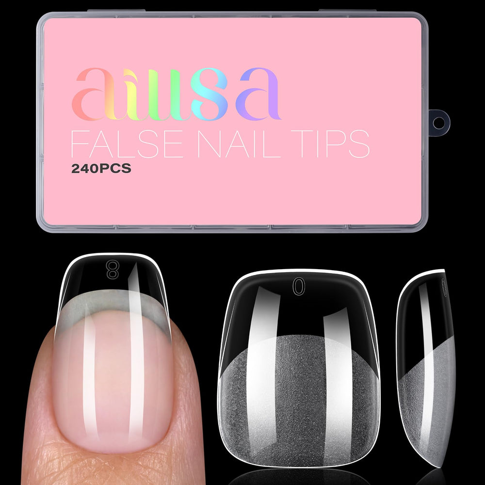 Puntas de uñas cortas y cuadradas AILLSA para extensiones naturales.
