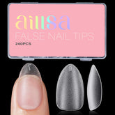 AILLSA short almond nail tips box front view showing compact packaging and pink storage