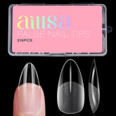 AILLSA tapas de uñas media almendra transparentes para un look natural.