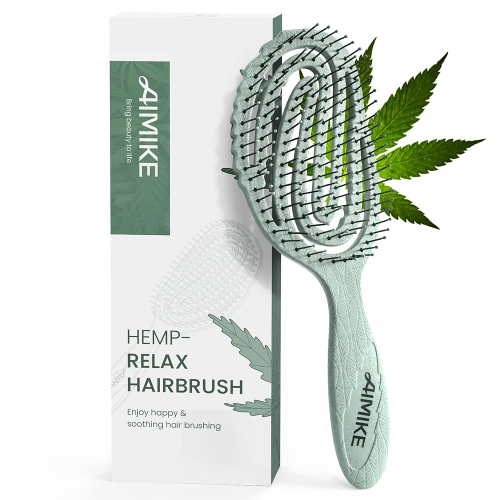 AIMIKE Hemp-Relax brush front view highlights hemp fibers for eco-friendly detangling.
