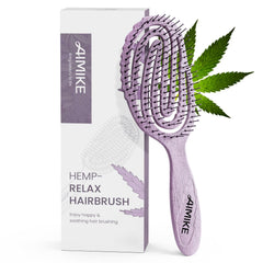 AIMIKE Hemp-Relax Detangler Brush, front view with ergonomic grip.