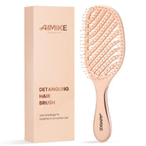 AIMIKE Rose Luxe Detangler Brush top view shows gentle detangling on damp hair.
