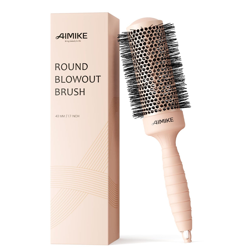 AIMIKE nano ion round brush close-up for smoother, shinier hair.