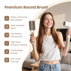 AIMIKE natural boar bristles round brush distributes scalp oils for smoother, shinier hair
