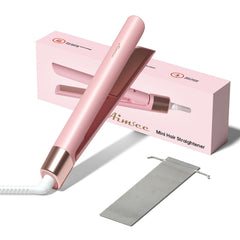 AIMSEE mini flat iron pink with compact travel design for on-the-go styling.