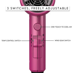 AINA Hair Dryer Tourmaline technology for reduced static and shine.