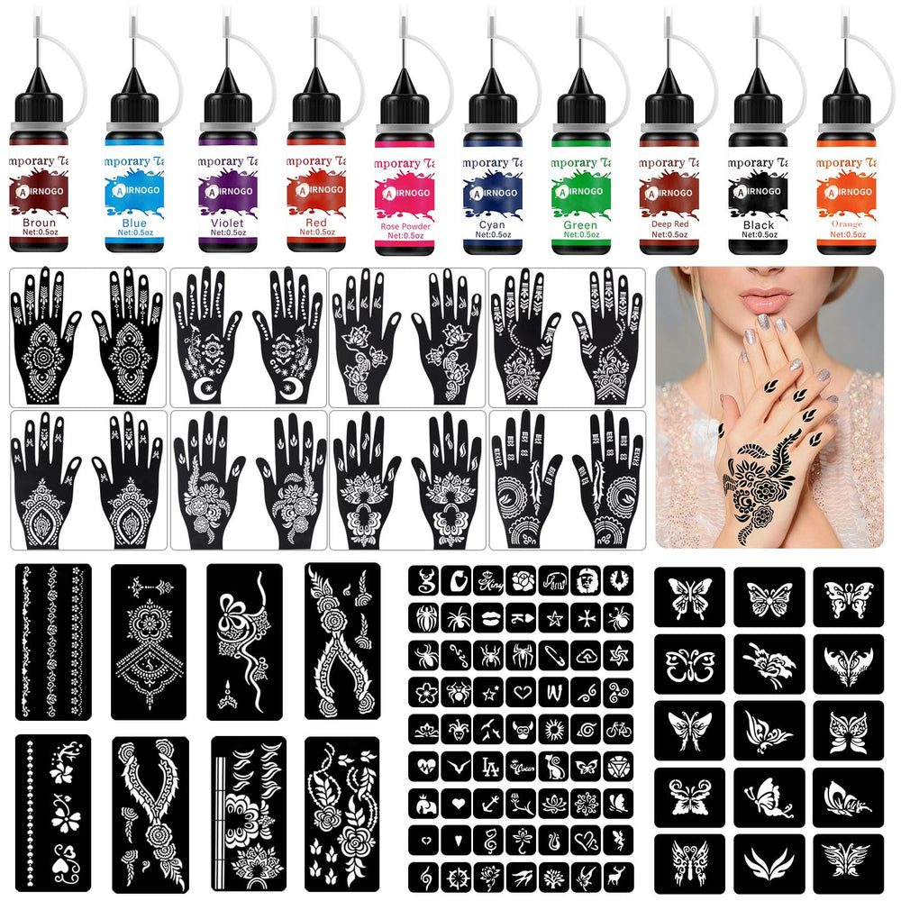 AirNOGO kit tatuaje temporal frente del set, ideal para fiestas y arte corporal DIY