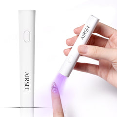 AIRSEE mini handheld UV nail lamp front view shows compact design for quick gel cures