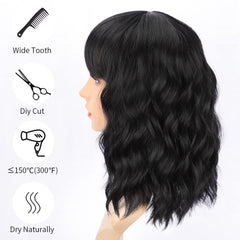 Front view of AISI HAIR Bob Curly Wig with Bangs highlighting fringe and curl