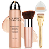 AIUEO Magic Minerals Airbrush Foundation muestra pulverización suave para un acabado uniforme.