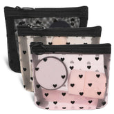 Aiyorse white heart-print mesh cosmetic bag for easy travel organization.