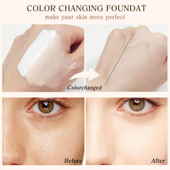 Akareni Color Changing Foundation layer demonstrates customizable coverage.